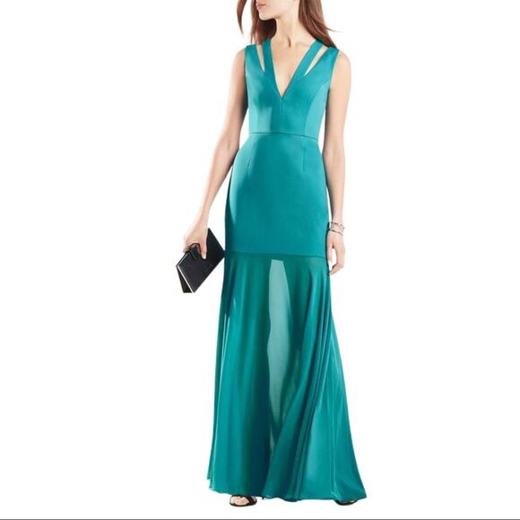 NWT BCBG Max Azria Orlena Double-Strap Gown Teal 02 - Picture 2 of 15